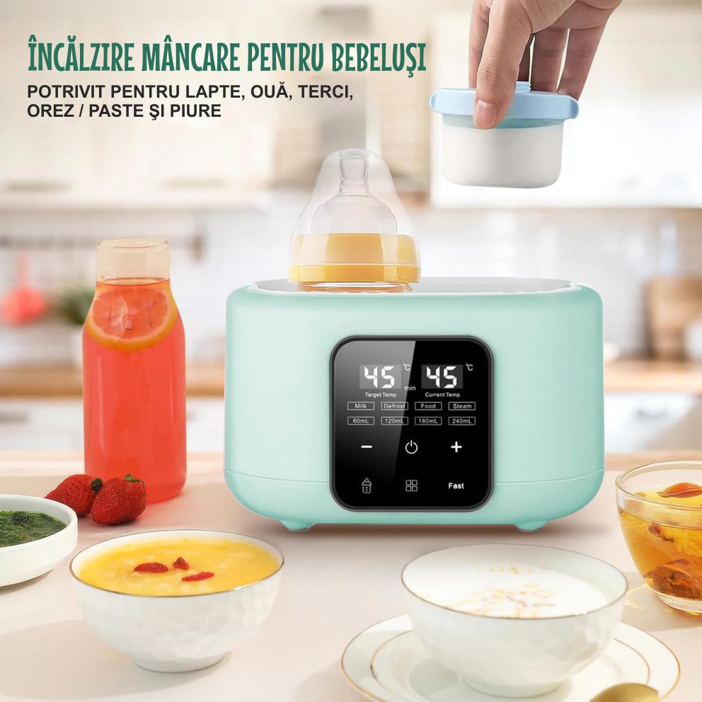 Sterilizator și Incalzitor Biberoane 8-in-1, 240ml, Temperatură Reglabilă 37-100°C, Încălzire Rapidă, Funcție de Decongelare, Sterilizare cu Aburi, Ecran LCD, Ideal pentru Lapte & Alimente