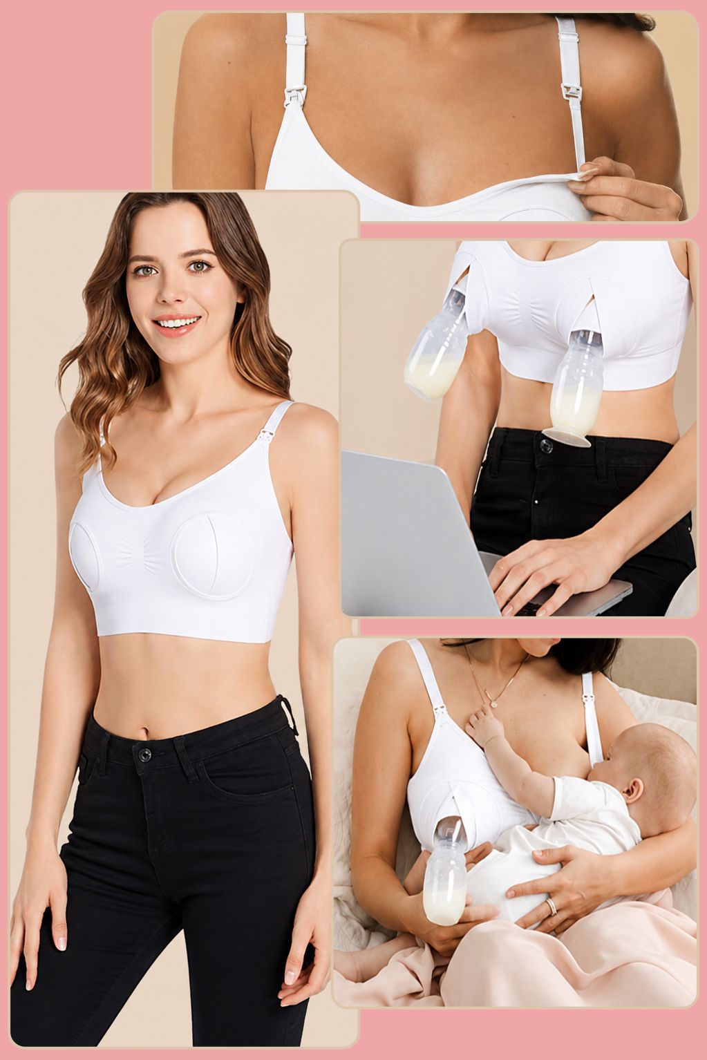Sutien Linovit pentru alaptare 3 in 1 cu sustinere pompa san - Alb