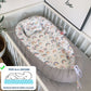 Cosulet Bebelusi pentru Dormit tip Baby Nest, cu Doua Fete, 0-24 Luni, 90x55cm, Husa Bumbac, Confort & Siguranta, Alb/Gri deschis