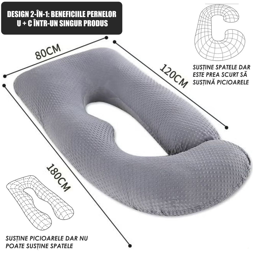 Perna Gravide si Alaptare 3 in 1, Multifunctionala, Forma de L, Sustinere pentru Burta, Spate, Solduri, Picioare, Bebelus, Relaxare, Husa detasabila, Gri deschis
