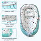 Cosulet Bebelusi pentru Dormit tip Baby Nest, cu Doua Fete, 0-24 Luni, 90x55cm, Husa Bumbac, Confort & Siguranta, Alb/Turcoaz