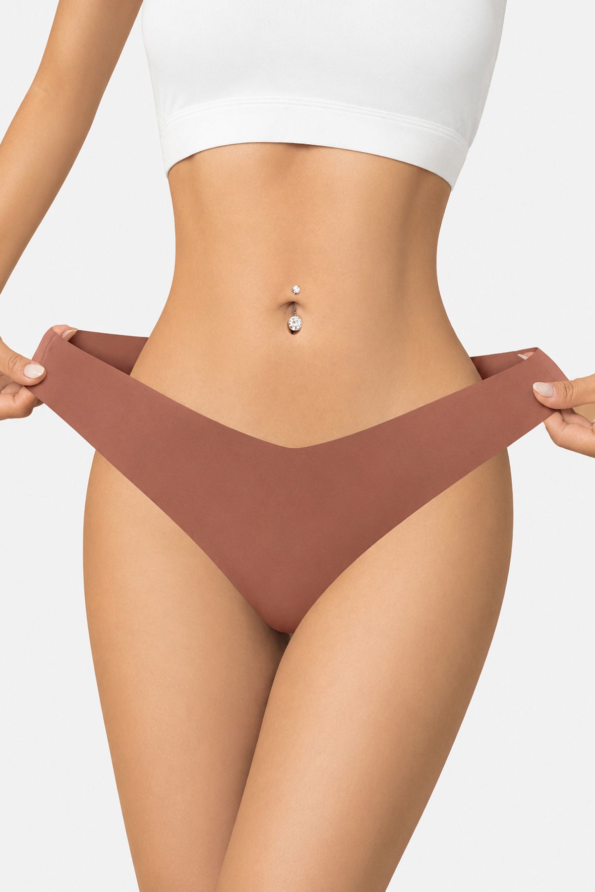Chiloți Tanga Damă - Lara, Talie joasă, Fără cusături, Bronz
