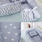 Cosulet Bebelusi pentru Dormit tip Baby Nest, cu Doua Fete, 0-24 Luni, 90x55cm, Husa Bumbac, Confort & Siguranta, Gri deschis/Gri închis