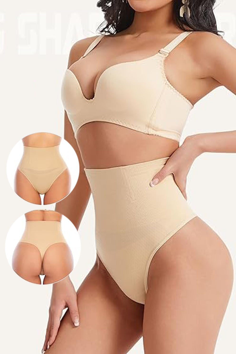 Chiloti modelatori tanga tip burtiera Selena - Talie medie - Bej - Linovit Store