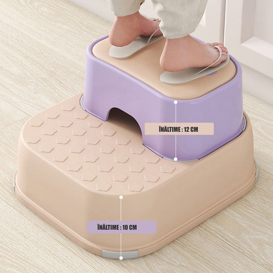 Scaunel Inaltator pentru Copii 2 in 1 cu Doua Trepte, Multifunctional, pentru WC, Baie si Bucatarie, Somon / Mov - Linovit Store