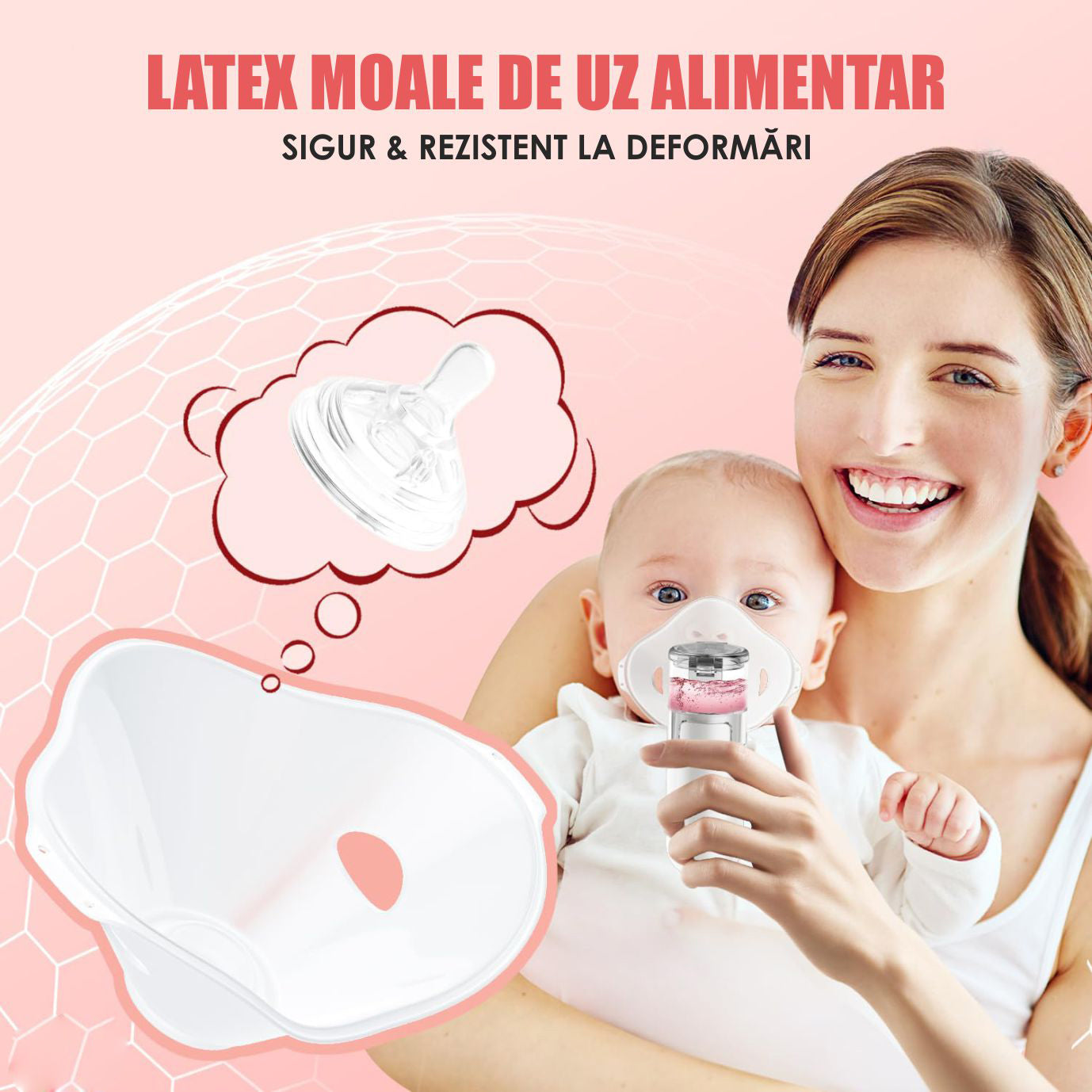 Aparat Aerosoli Profesional, Masca Copii si Adulti, Mustiuc Inhalare, 3 Moduri, Tehnologie Mesh, Particule 3.5µm, Autocuratare, Timer