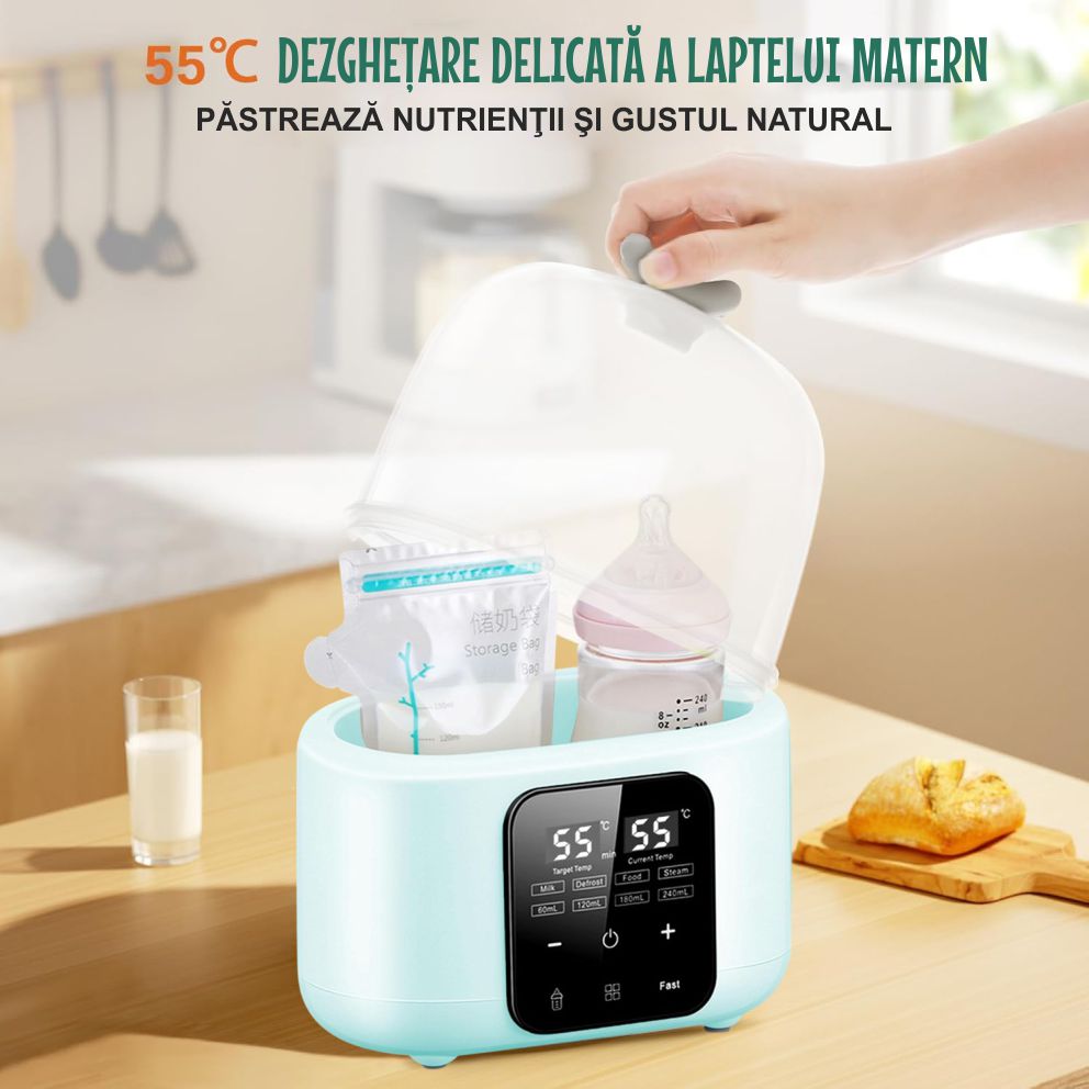 Sterilizator și Incalzitor Biberoane 8-in-1, 240ml, Temperatură Reglabilă 37-100°C, Încălzire Rapidă, Funcție de Decongelare, Sterilizare cu Aburi, Ecran LCD, Ideal pentru Lapte & Alimente