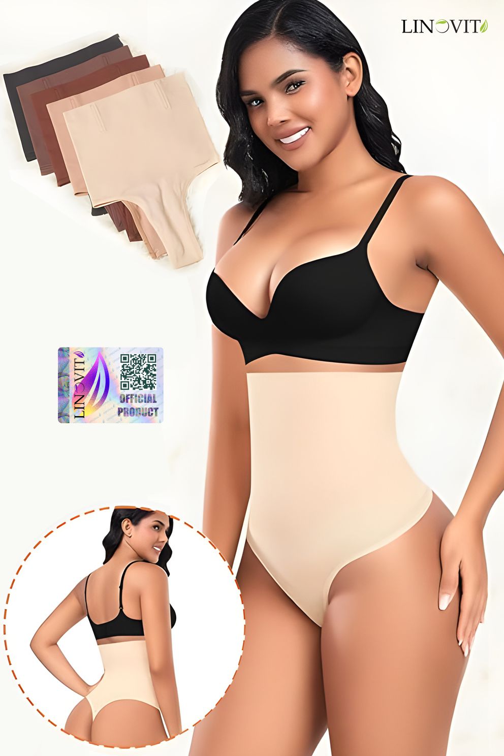Chiloti modelatori tanga tip burtiera Chloe - Talie înaltă - Bej - Linovit Store