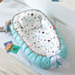 Cosulet Bebelusi pentru Dormit tip Baby Nest, cu Doua Fete, 0-24 Luni, 90x55cm, Husa Bumbac, Confort & Siguranta, Alb/Turcoaz