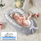 Cosulet Bebelusi pentru Dormit tip Baby Nest, cu Doua Fete, 0-24 Luni, 90x55cm, Husa Bumbac, Confort & Siguranta, Alb/Gri deschis