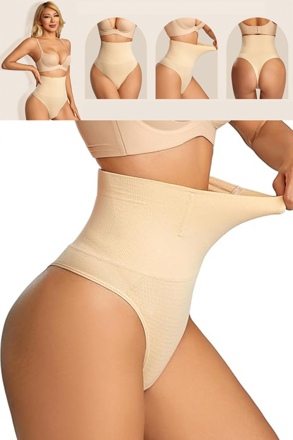 Chiloti modelatori tanga tip burtiera Selena - Talie medie - Bej - Linovit Store