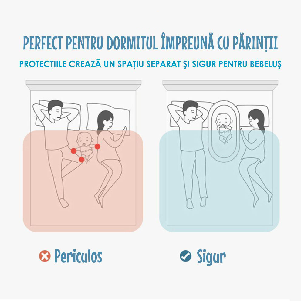 Cosulet Bebelusi pentru Dormit tip Baby Nest, cu Doua Fete, 0-24 Luni, 90x55cm, Husa Bumbac, Confort & Siguranta, Alb/Blue sky