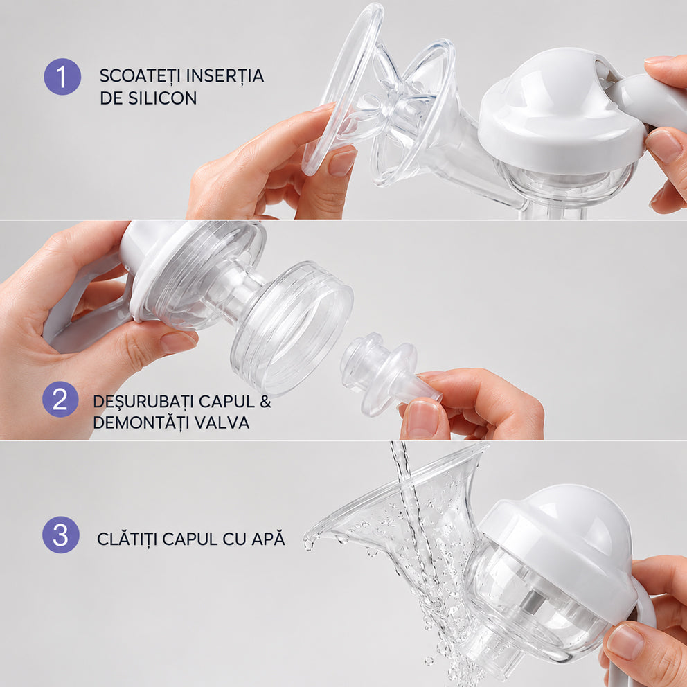 Pompa de san manuala 2 in1 cu biberon, Linovit®, 150 ml, 3 niveluri de aspirare, Cupa moale din silicon, Fara BPA, Gri deschis