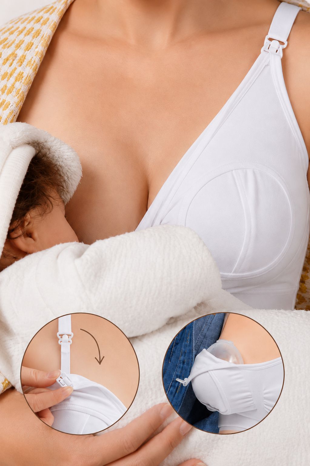 Sutien Linovit pentru alaptare 3 in 1 cu sustinere pompa san - Alb