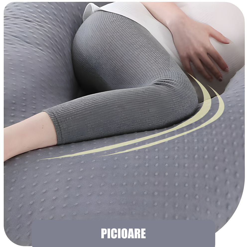 Perna Gravide si Alaptare 3 in 1, Multifunctionala, Forma de L, Sustinere pentru Burta, Spate, Solduri, Picioare, Bebelus, Relaxare, Husa detasabila, Gri deschis