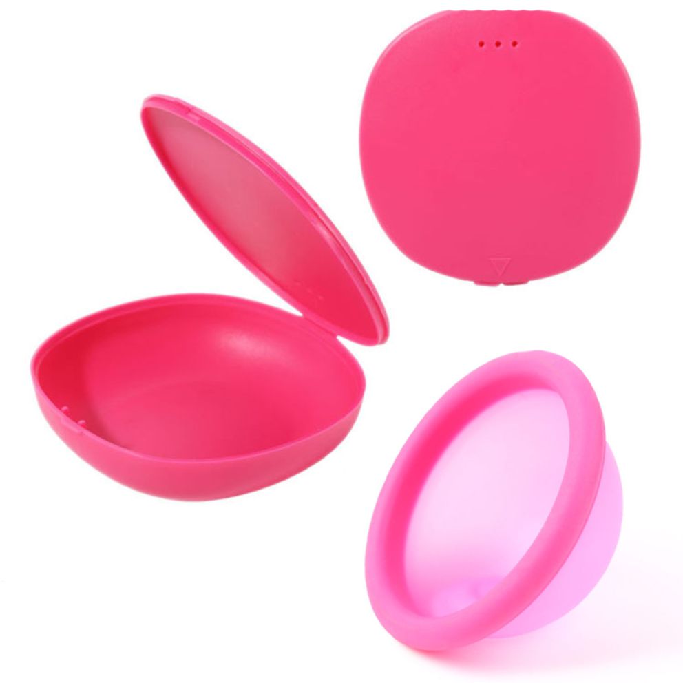 Set 2 Discuri Menstruale Reutilizabile + Cutie de Depozitare, Linovit®, Silicon de Uz Medical, Marime L, Roz/Negru