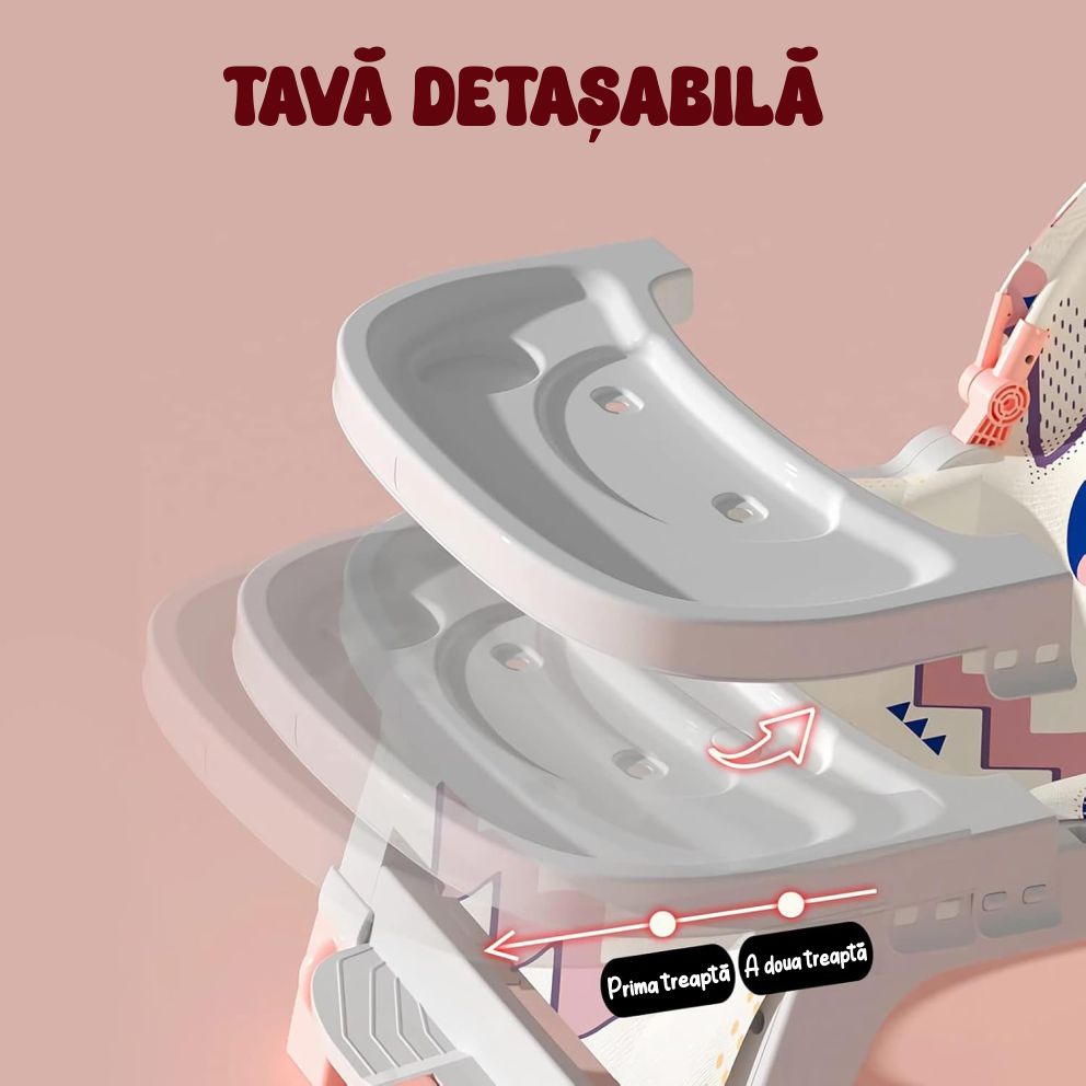Balansoar Multifunctional 5 in 1, Scaun de Masa, Carucior, Masuta Ajustabila & Detasabila, Spatar Rabatabil, Coperina Ajustabila, Jucarii Detasabile, Buzunar Depozitare, Centura de Siguranta, 0-36 Luni, Roz