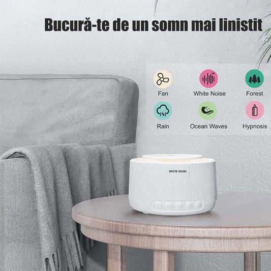 Dispozitiv generare sunete albe, 30 sunete, Lumina de veghe, Memorie, Timer, White Noise, Alb - Linovit Store