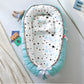 Cosulet Bebelusi pentru Dormit tip Baby Nest, cu Doua Fete, 0-24 Luni, 90x55cm, Husa Bumbac, Confort & Siguranta, Alb/Turcoaz