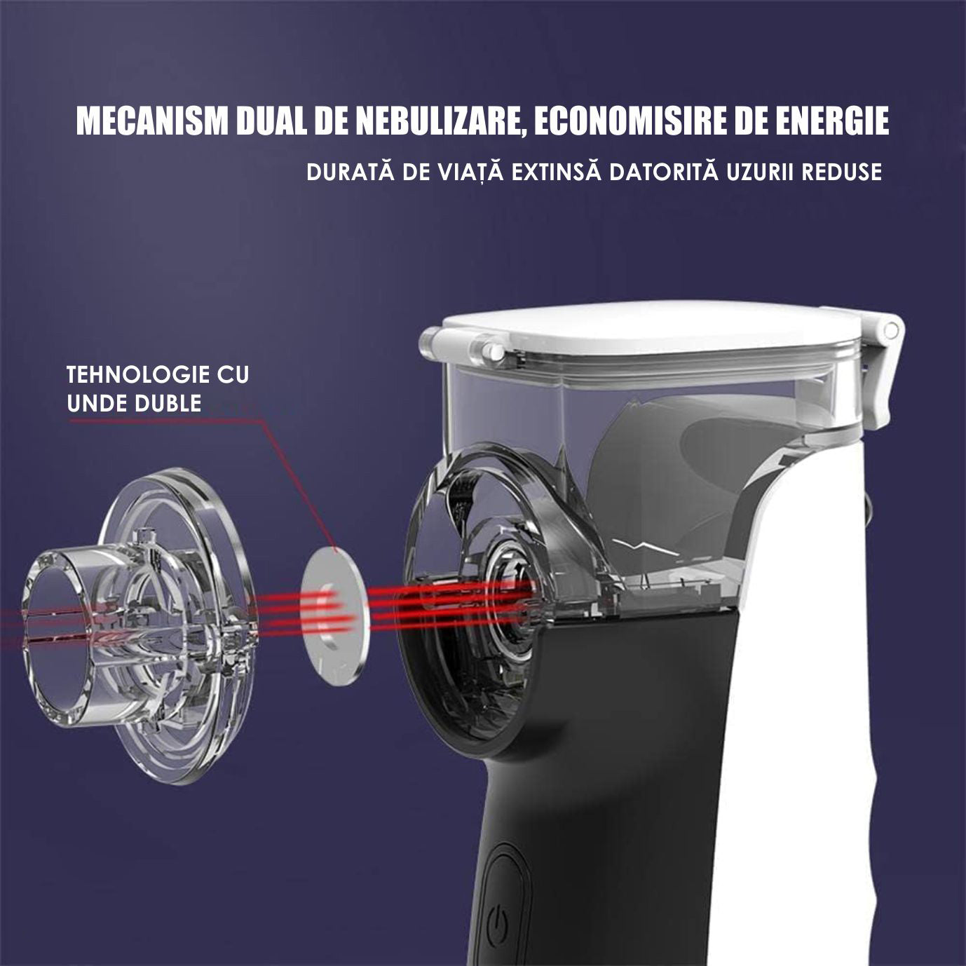 Aparat Aerosoli Profesional, Masca Copii si Adulti, Mustiuc Inhalare, Tehnologie Dual-Wave, Particule ≤4μm, Autocuratare