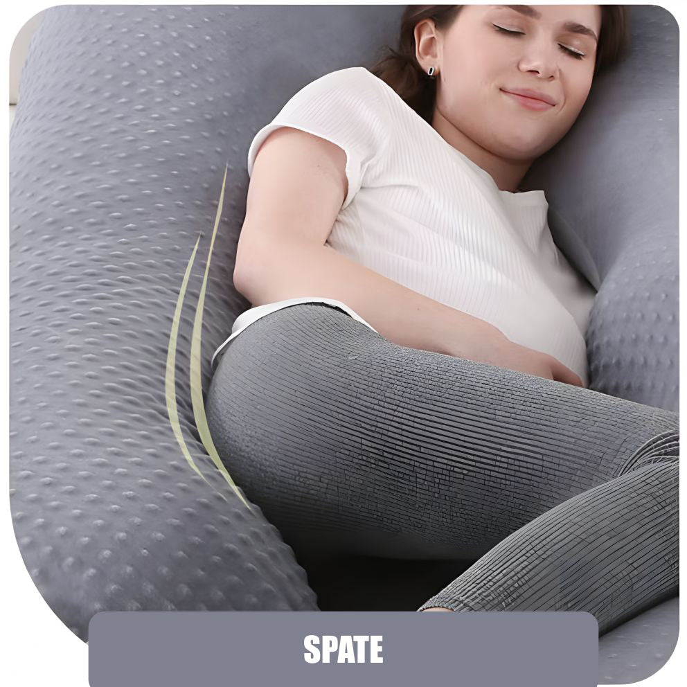 Perna Gravide si Alaptare 3 in 1, Multifunctionala, Forma de L, Sustinere pentru Burta, Spate, Solduri, Picioare, Bebelus, Relaxare, Husa detasabila, Gri deschis