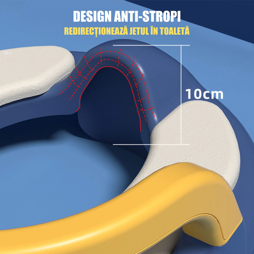 Reductor WC Copii cu Manere, Portabil, Antiderapant, 1-8 ani, Pentru majoritatea vaselor de toaleta, Albastru Inchis / Galben