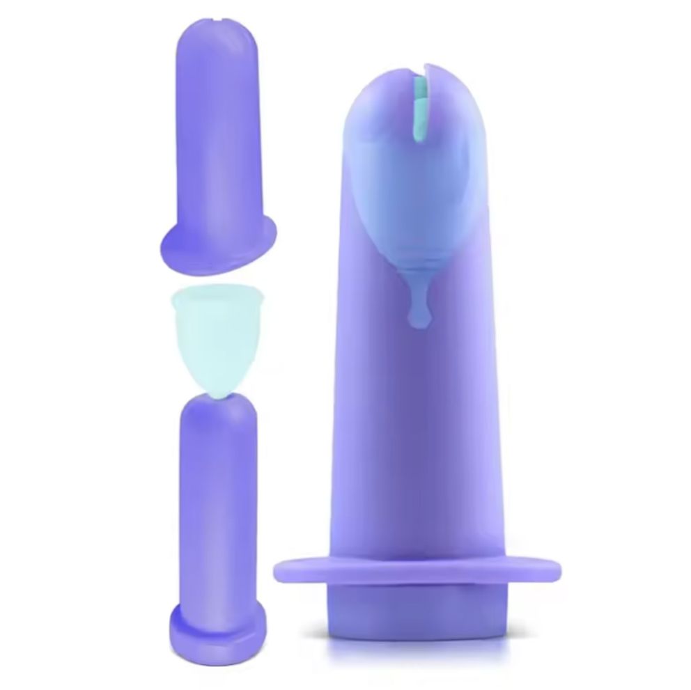 Aplicator pentru cupa menstruala Linovit®, silicon medical, reutilizabil, usor de folosit, compatibil cu lubrifiant, design compact si igienic, mov