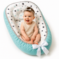 Cosulet Bebelusi pentru Dormit tip Baby Nest, cu Doua Fete, 0-24 Luni, 90x55cm, Husa Bumbac, Confort & Siguranta, Alb/Turcoaz