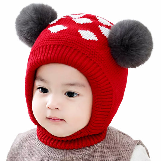 Căciulă de iarnă pentru copii tip cagulă, model pompon, cu căptușeală la interior, 6-36 luni - Linovit Store