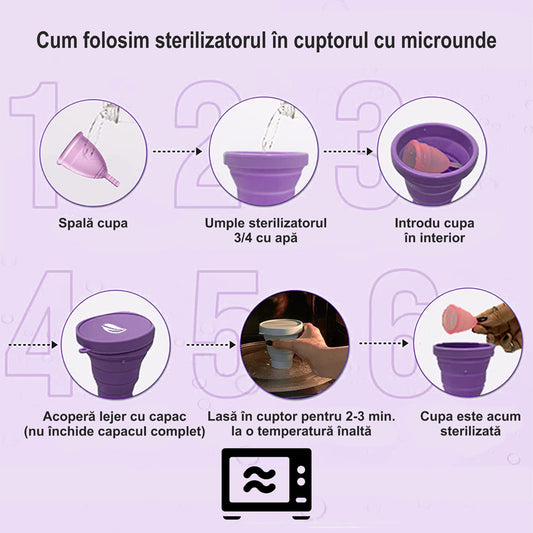Sterilizator Cupe Menstruale, Linovit®, Pliabil, Silicon medical, Reutilizabil, 230ml, Mov - Linovit Store