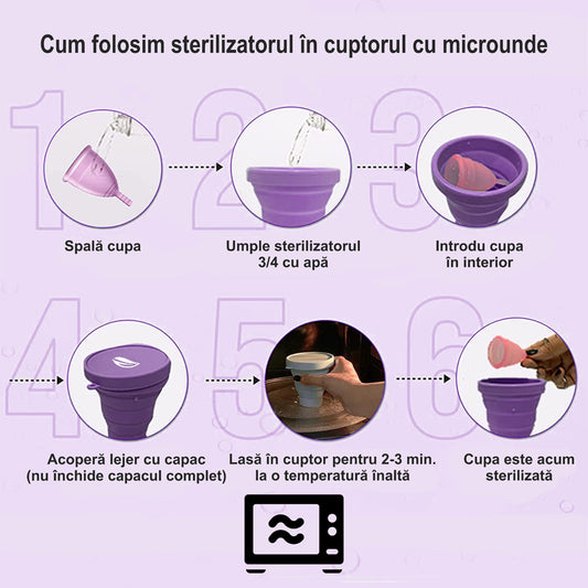 Sterilizator Cupe Menstruale, Linovit®, Pliabil, Silicon medical, Reutilizabil, 230ml, Mov - Linovit Store