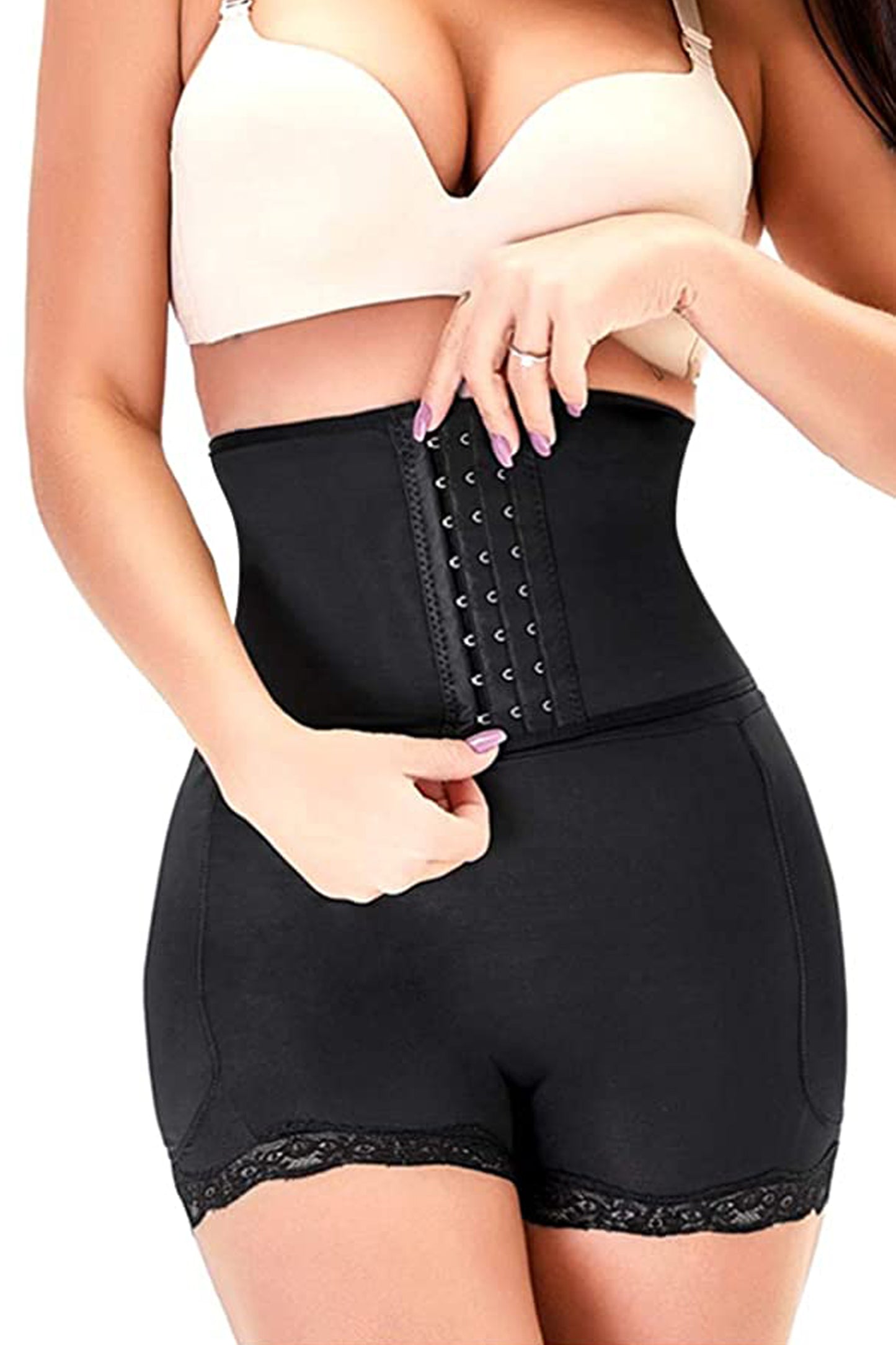 Body modelator cu efect push-up, corset & pernuțe pentru șolduri, Negru - Linovit Store