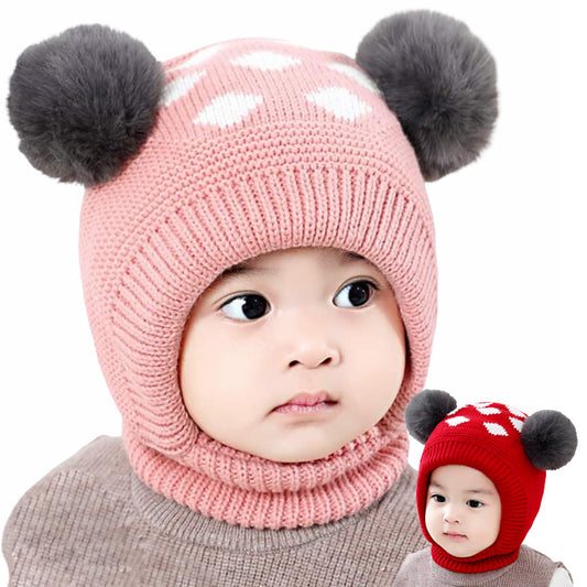 Căciulă de iarnă pentru copii tip cagulă, model pompon, cu căptușeală la interior, 6-36 luni - Linovit Store